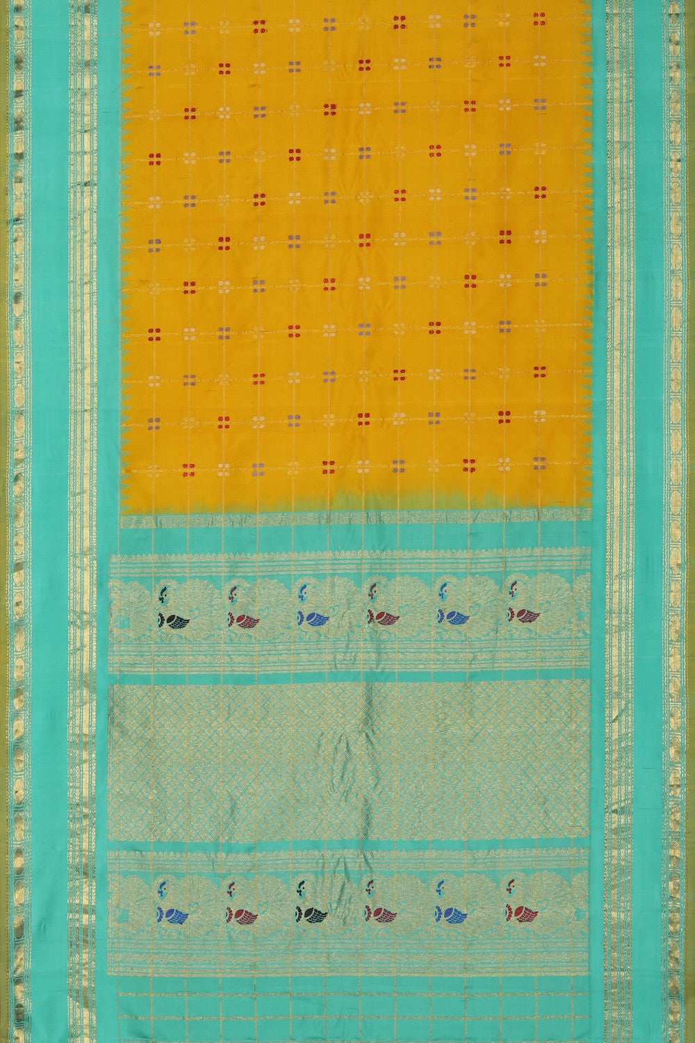 Image of Gadwal Silk Kattam Yellow Saree